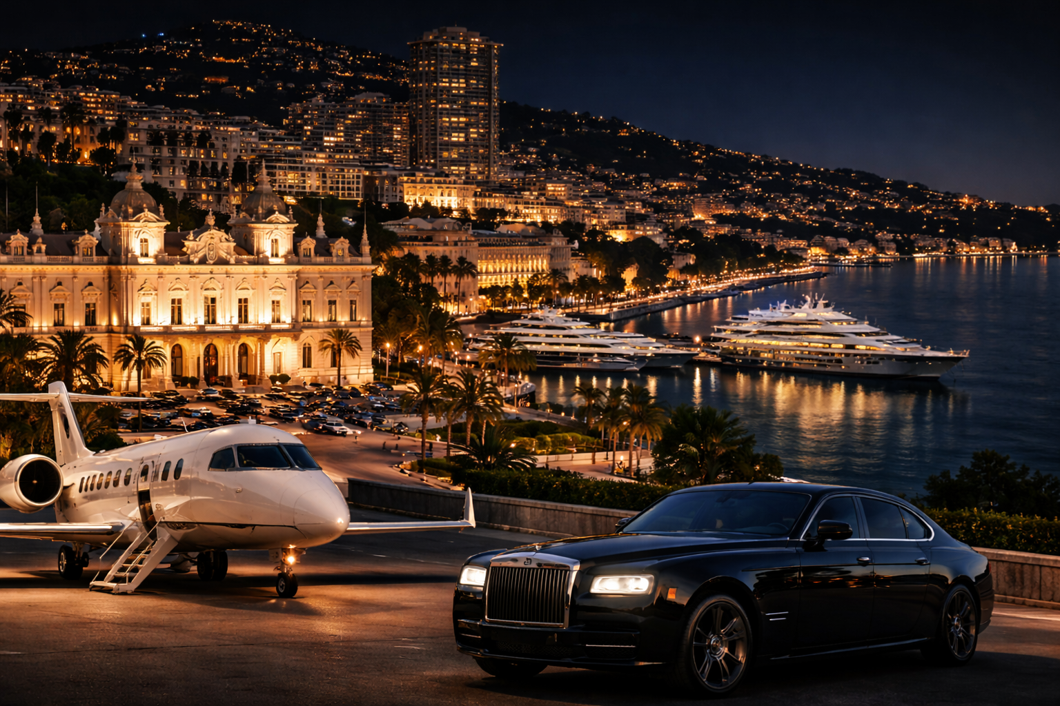 Vue nocturne Monte Carlo — Jawad Access Monaco